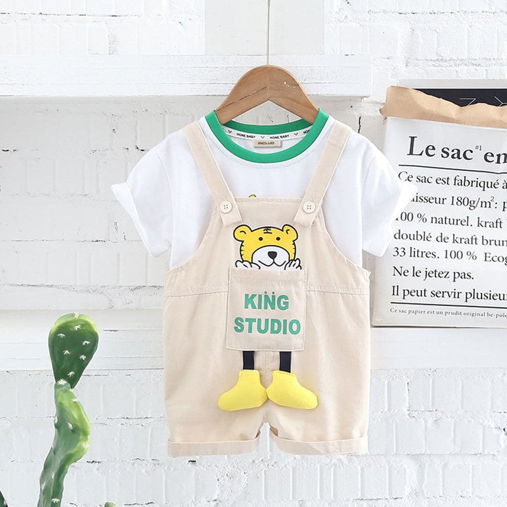 Boys Short Sleeve Printed T-Shirt With Dungaree
