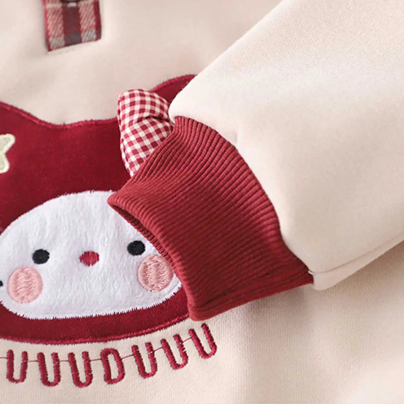 Girls Beige Cat Applique Polo Sweatshirt With Pants Set Sets