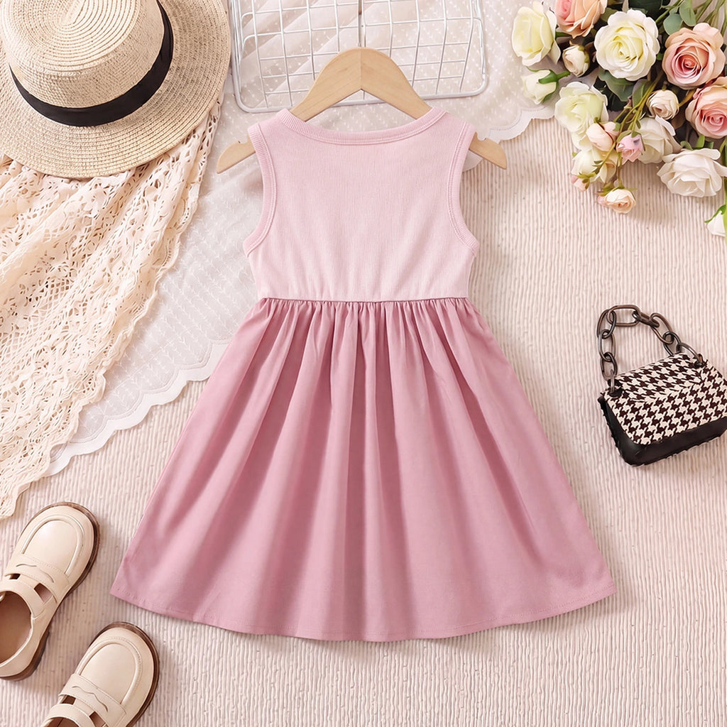 Girls Pink Solid Sleeveless Fit & Flare Dress Casual Dresses