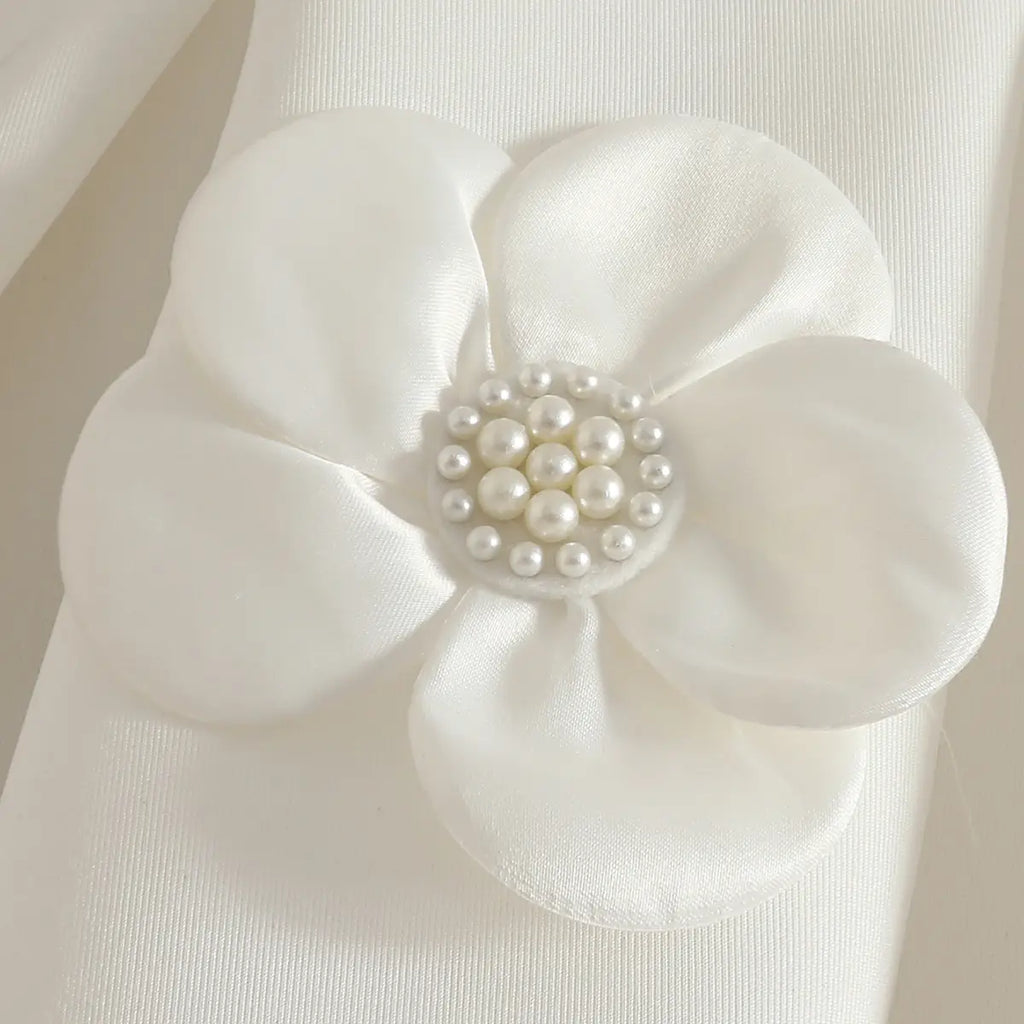 Girls White Sleeveless Fit & Flare Party Wear Dress With Delicate Floral Appliques Party Dresses