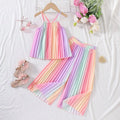 Girls Multicolor Rainbow Stripes Pleated Top & Wide-leg Pants Co-ord Sets Sets Multicolor 3-4 Y