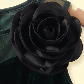 Girls Dark Green 3D Floral Detail Sleeveless Party Gown Party Dresses