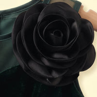 Girls Dark Green 3D Floral Detail Sleeveless Party Gown Party Dresses