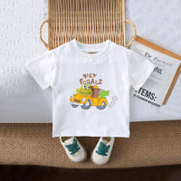 Boys White Car Printed Short Sleeves T-Shirt With Denim Shorts Set 2 pc. Sets