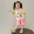 Girls Pink Rainbow Graphics T-Shirt With Elasticated Shorts Sets Sets Pink 1-2 Y