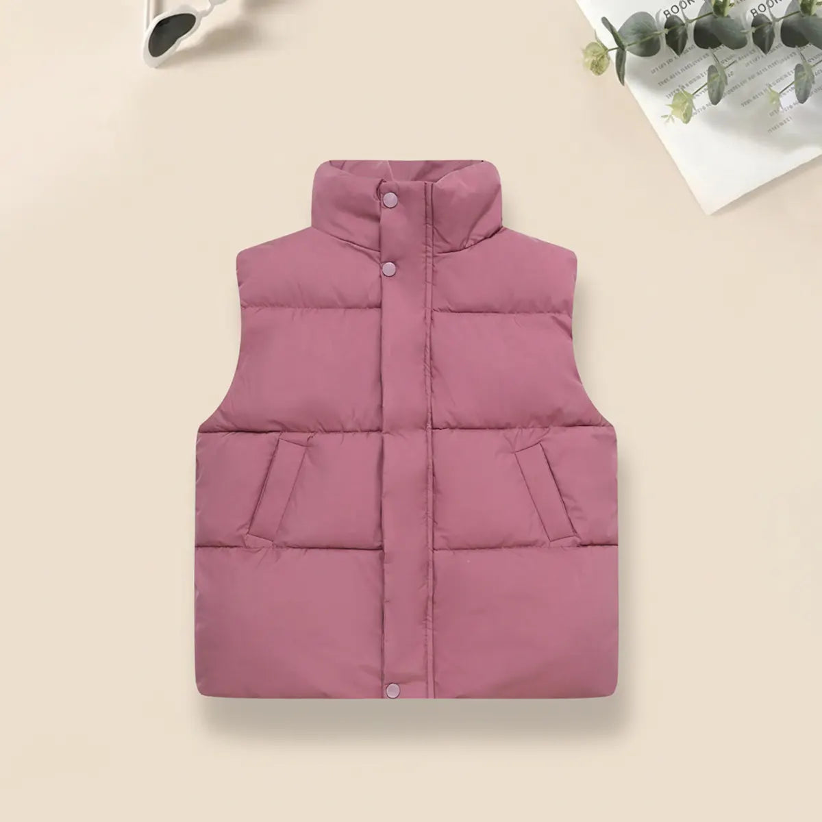 Girls Pink Quilted Puffer Vest With Stand-up Collar Coats & Jackets Pink 6-7 Y