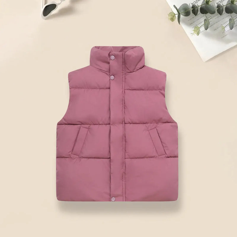 Girls Pink Quilted Puffer Vest With Stand-up Collar Coats & Jackets Pink 6-7 Y