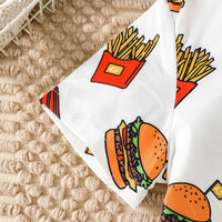 Boys White Graphic Burger Printed Short Sleeves Shirt Shirts