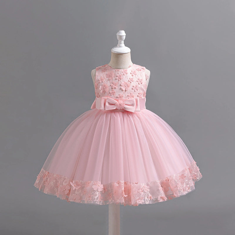 Girls Light Pink Floral Applique Sleeveless Tutu Party Wear Dress Party Dresses Light Pink 1-2 Y