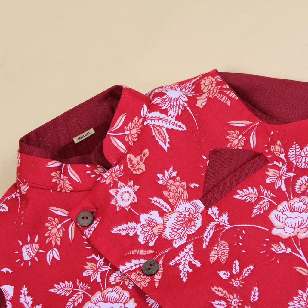 Boys Red Floral Printed Pyjama Set Ethnic Gift Hamper Sets