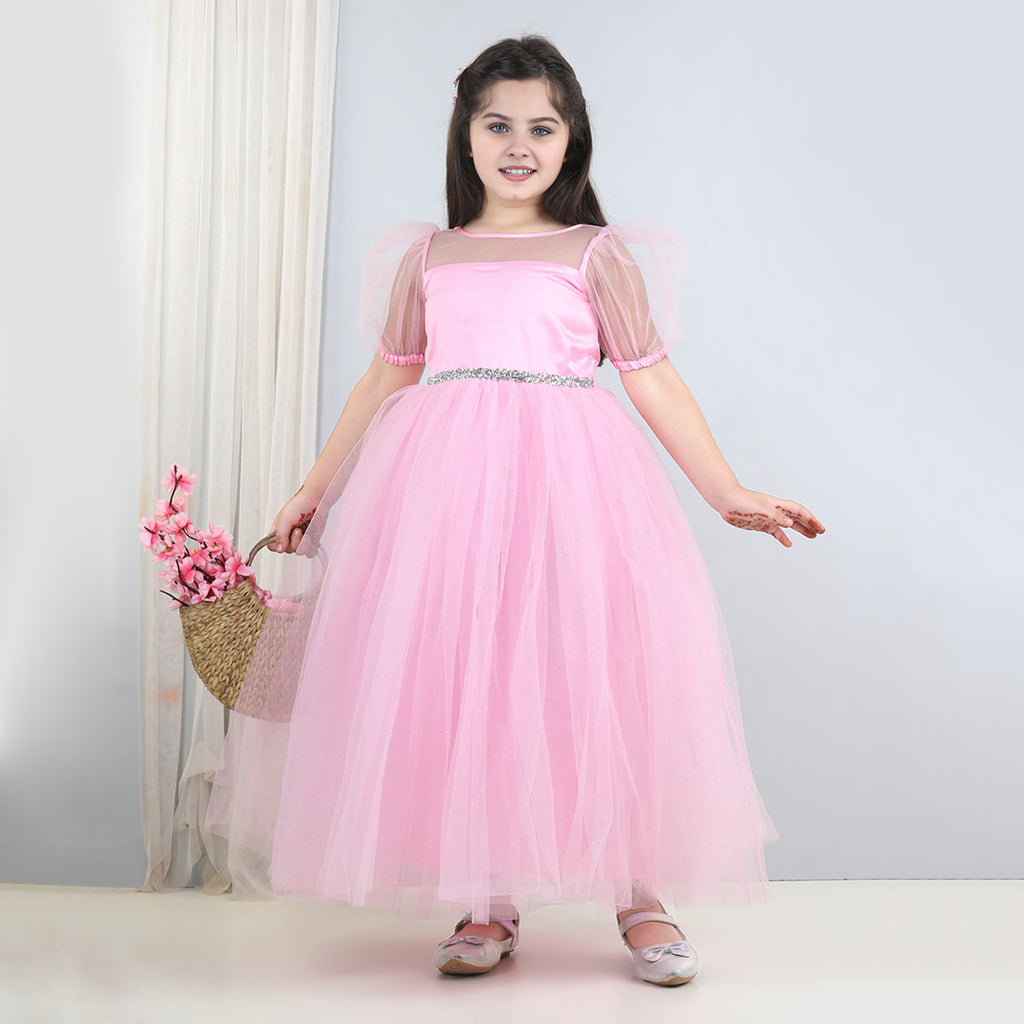 Girls Solid Layered Party Wear Dress