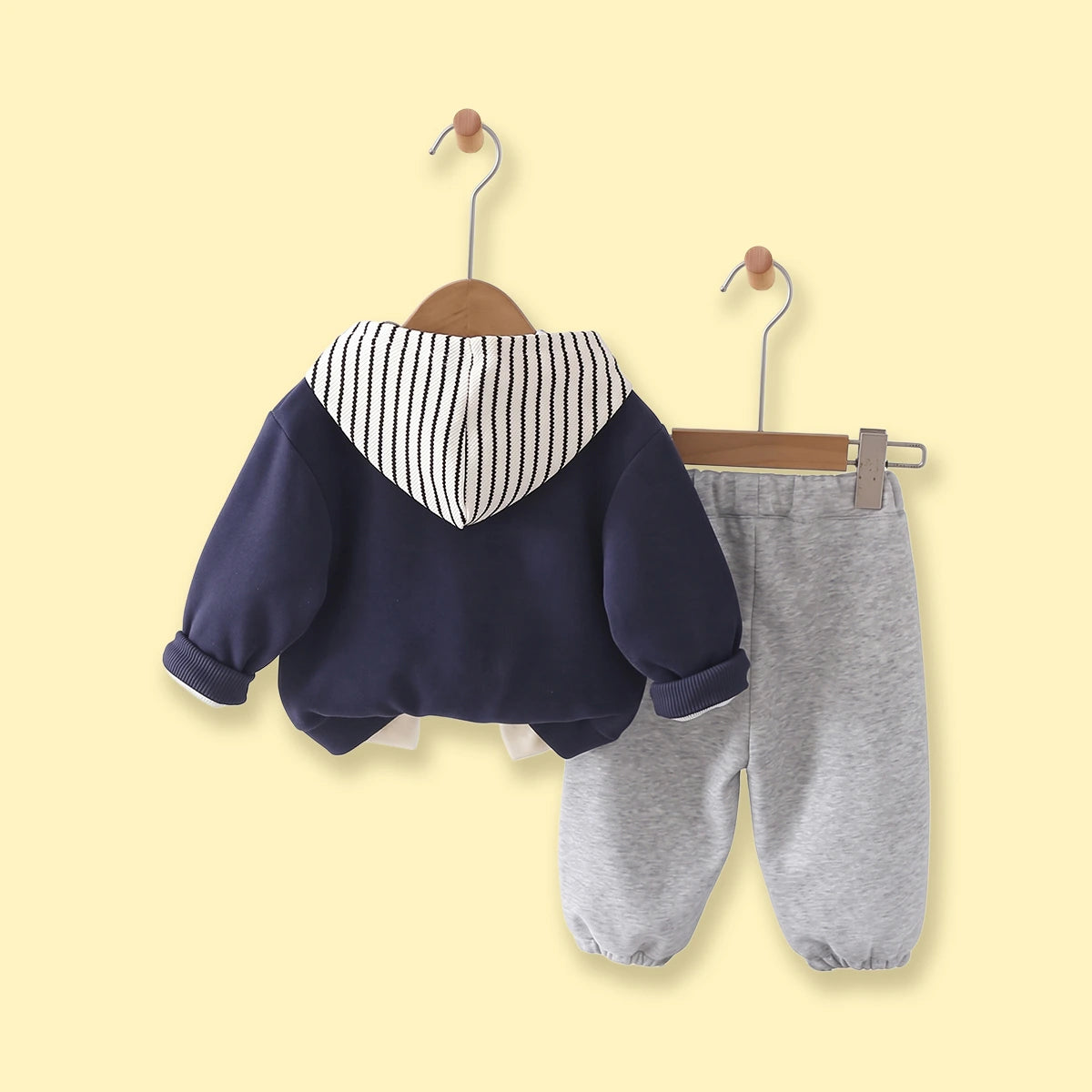 Boys Navy Blue Typographic Jacket With Hooded Sweatshirt & Joggers Sets Sets