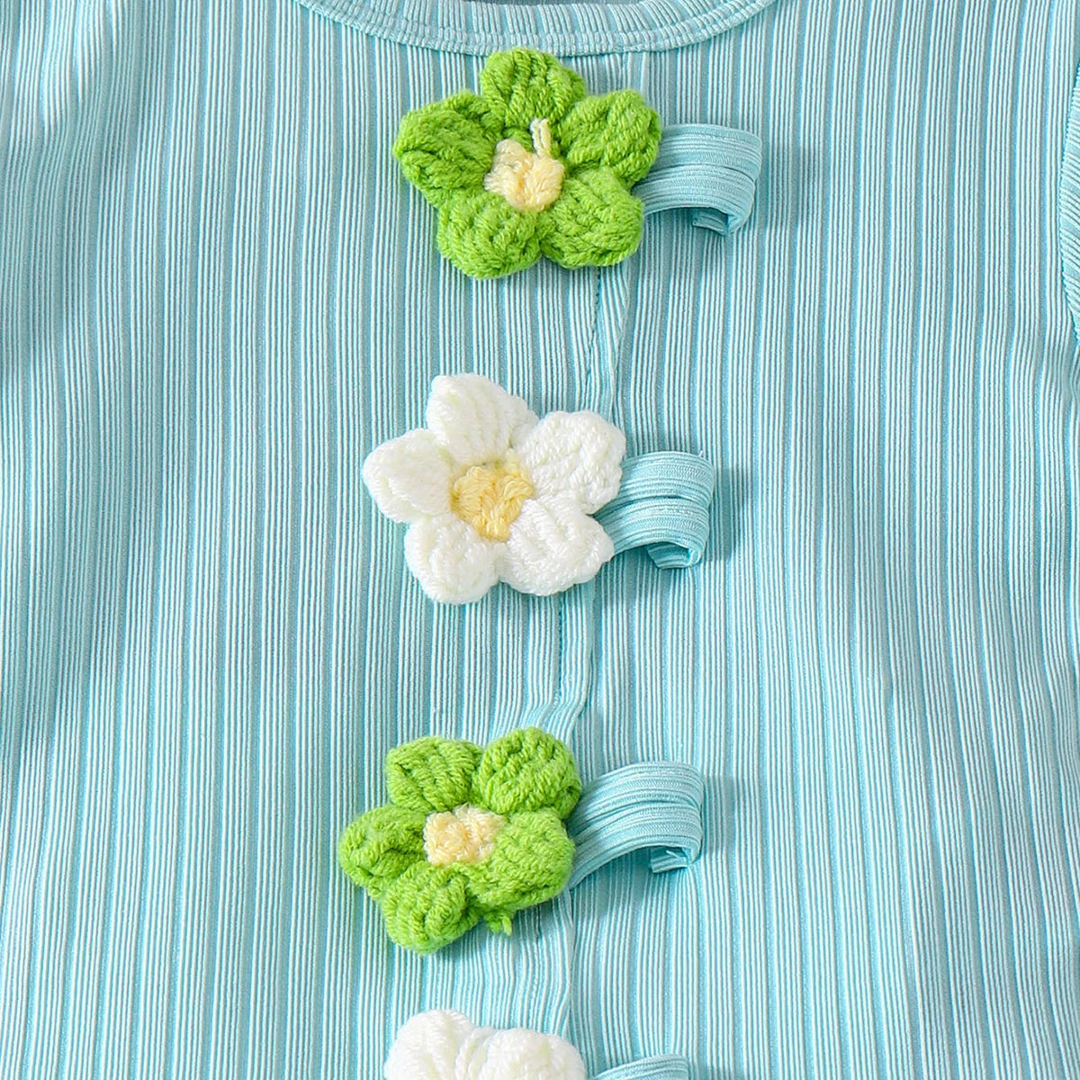 Girls Sea Green Floral Applique Short Sleeve Top With Shorts Sets 2 pc. Sets