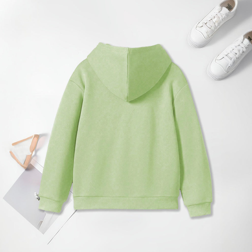 Girls Light Green Heart Printed Hooded Sweatshirt Sweatshirts & Hoodies