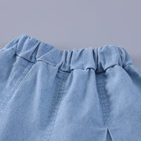 Girls Pink Self Design Top With Pleated Denim Shorts Set Sets
