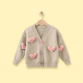 Girls Beige Heart Applique Long Sleeve Cardigan Sweaters & Cardigans Beige 1-2 Y