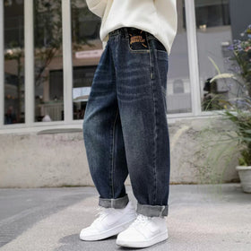 Boys Dark Blue Relaxed Fit Whiskers Effect Denim Jeans Pants