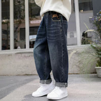 Boys Dark Blue Relaxed Fit Whiskers Effect Denim Jeans Pants