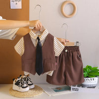 Boys Brown Vest & Shirt With Shorts & Neck Tie Sets Sets Brown 1-2 Y