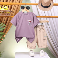 Boys Purple Graphics Short Sleeve T-Shirt With Elasticated Shorts Sets 2 pc. Sets Purple 2-3 Y