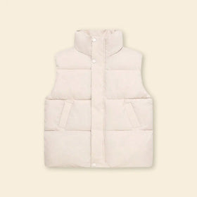 Boys White Quilted Puffer Vest With Stand-up Collar Coats & Jackets