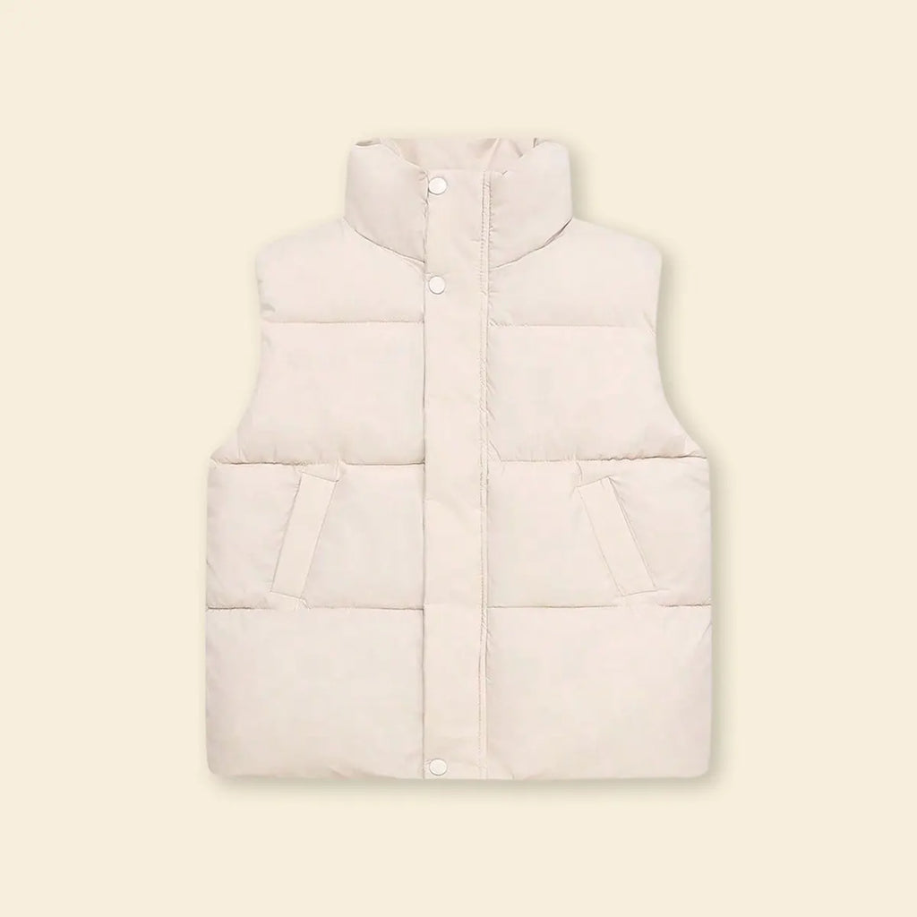Boys White Quilted Puffer Vest With Stand-up Collar Coats & Jackets