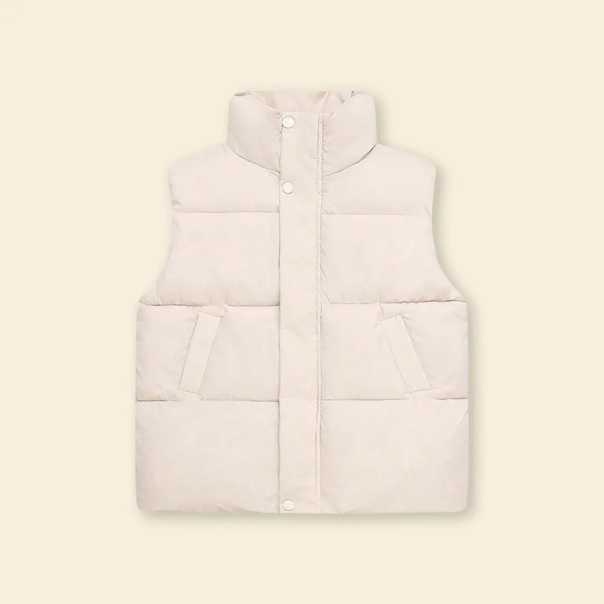 Boys White Quilted Puffer Vest With Stand-up Collar Coats & Jackets