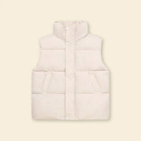 Boys White Quilted Puffer Vest With Stand-up Collar Coats & Jackets