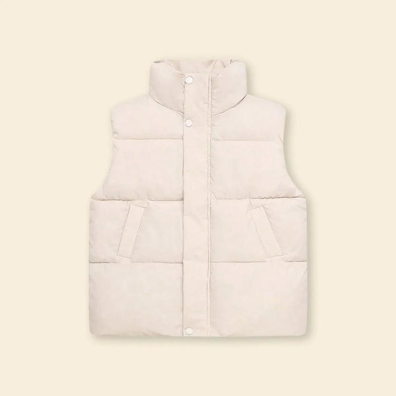 Boys White Quilted Puffer Vest With Stand-up Collar Coats & Jackets