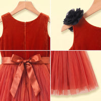 Girls Rust Floral Applique Sleeveless Fit & Flare Party Dress Party Dresses