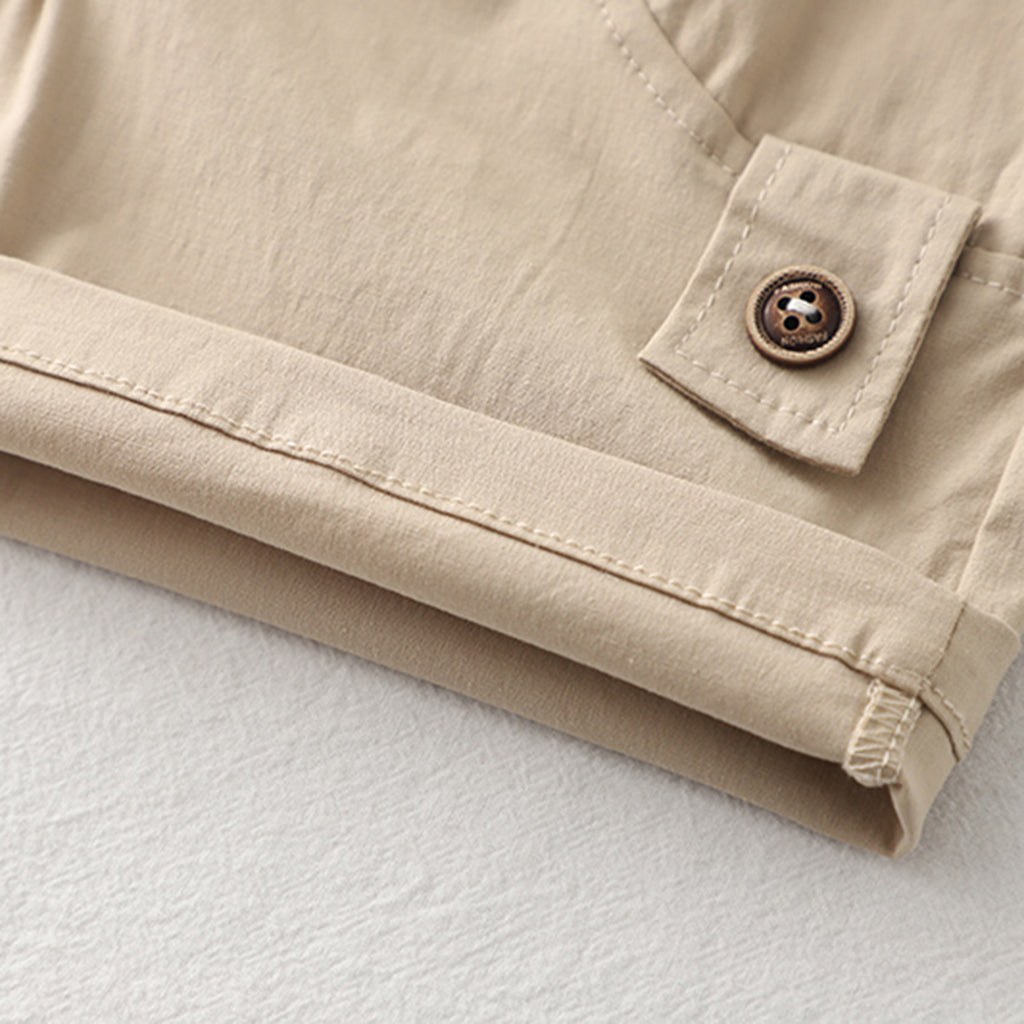 Boys Brown Striped Polo T-shirt with Khaki Shorts Set Sets