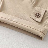 Boys Brown Striped Polo T-shirt with Khaki Shorts Set Sets