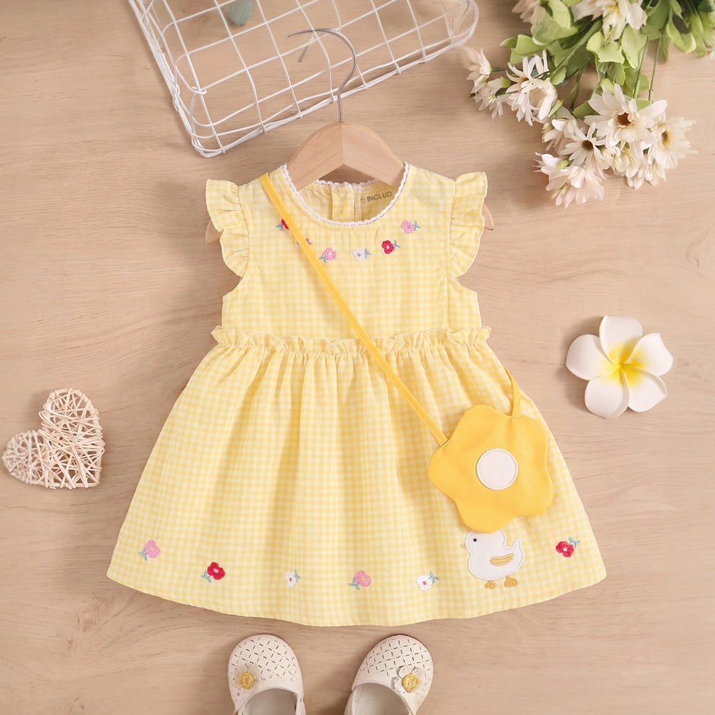 Girls Yellow Floral Embroidered Flutter Sleeve A-line Dress Casual Dresses Yellow 1-2 Y