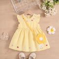 Girls Yellow Floral Embroidered Flutter Sleeve A-line Dress Casual Dresses Yellow 1-2 Y