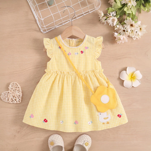 Girls Yellow Floral Embroidered Flutter Sleeve A-line Dress Casual Dresses Yellow 1-2 Y