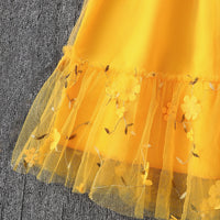 Girls Yellow Floral Embroidered Puff Sleeve Fit & Flare Dress Casual Dresses