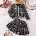 Girls Black Checked Long Sleeve Top With Skirt Sets 2 pc. Sets Black 3-4 Y