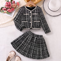 Girls Black Checked Long Sleeve Top With Skirt Sets 2 pc. Sets Black 3-4 Y