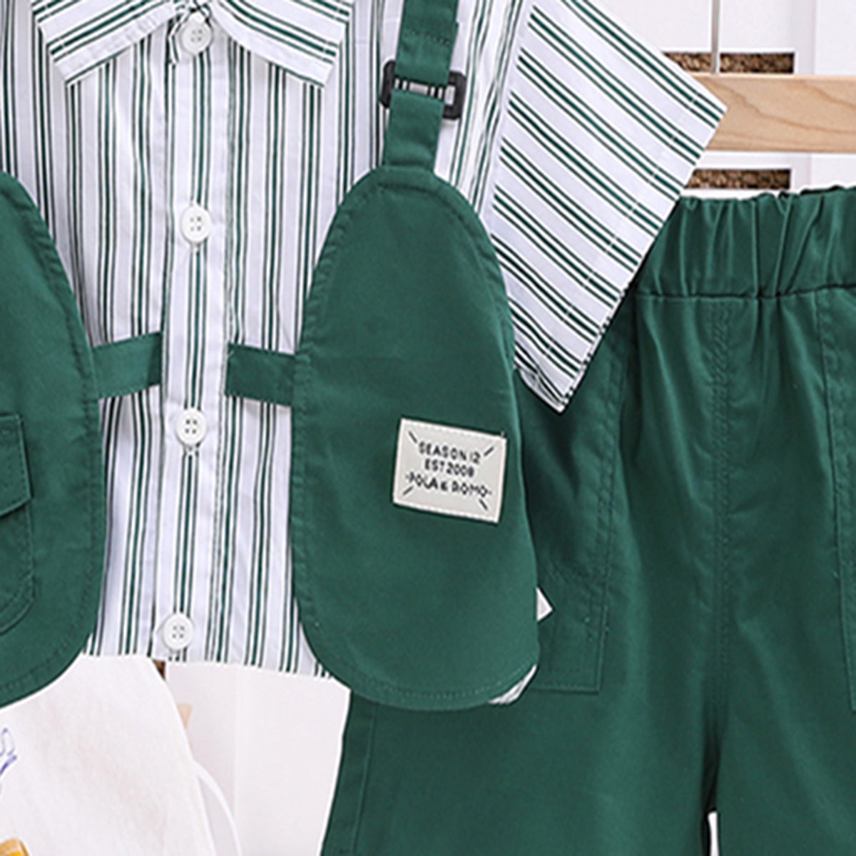 Boys Green Striped Short Sleeve Shirt With Shorts Set 2 pc. Sets