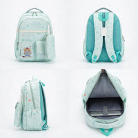 Kids Sea Green Bear Print Multi-Pocket School Backpack Trending Accessories