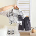 Boys Grey Abstract Printed Short Sleeves Shirt With T-Shirt And Cargo Shorts Set Sets Grey 1-2 Y
