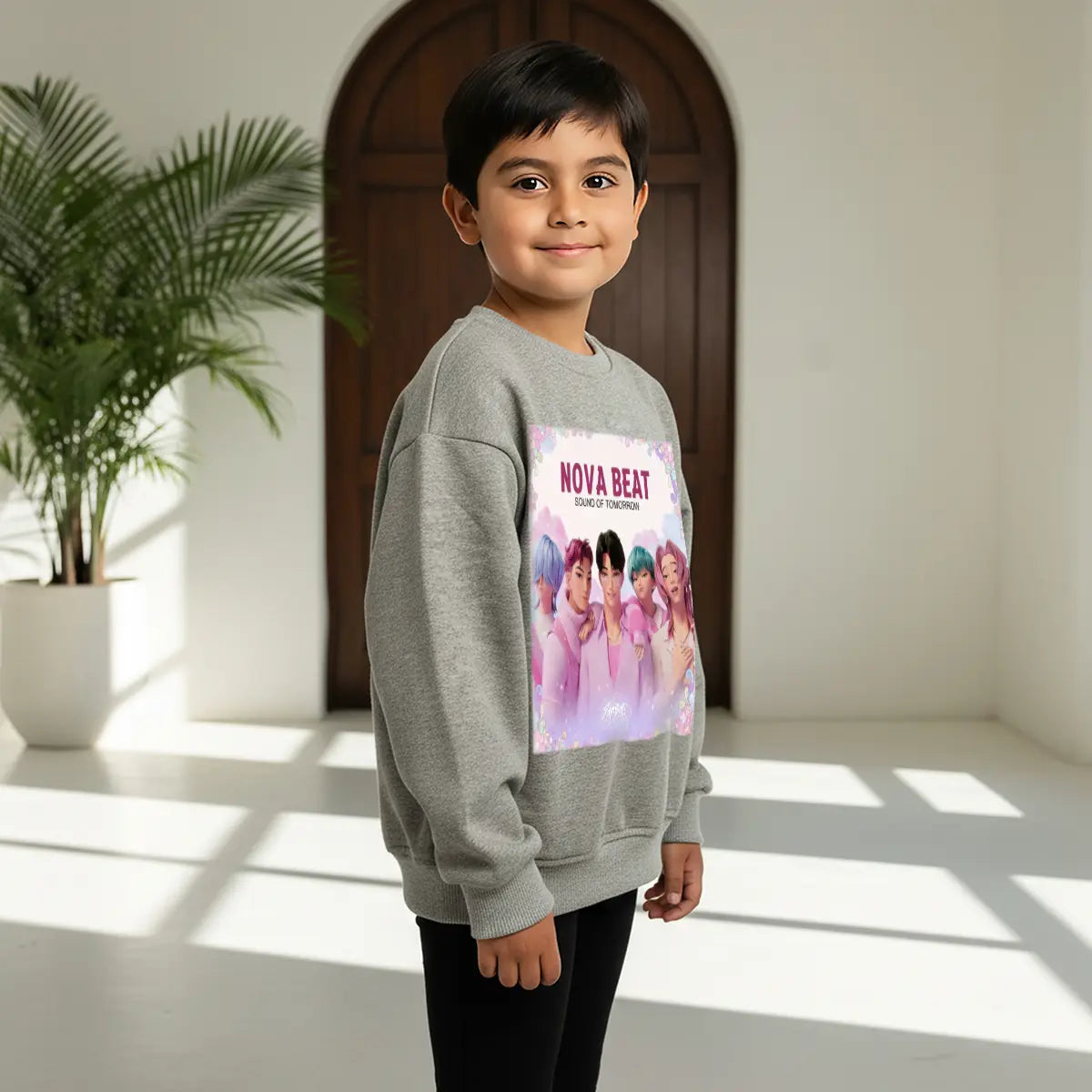 Boys Grey Nova-Beat Graphics Crew Neck Sweatshirt Sweatshirts & Hoodies