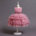 Girls Dusty Pink Sleeveless Layered Party Wear Dress Casual Dresses Pink 2-3 Y