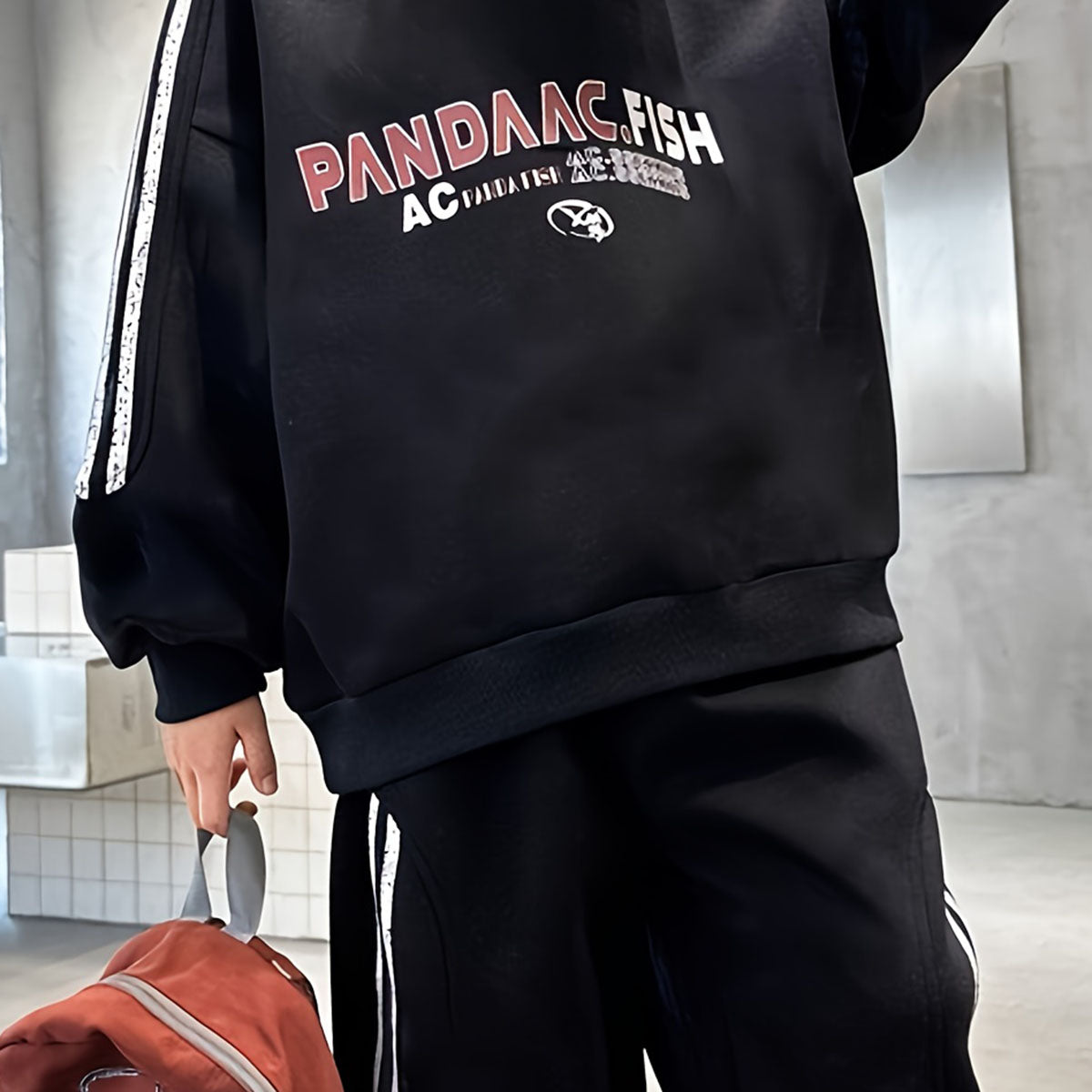 Boys Black Typographic Printed Sweatshirt With Joggers Winter Co-ord Sets 2 pc. Sets