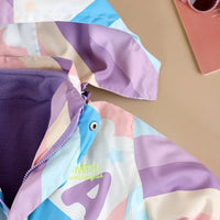 Girls Purple Diagonal Stripe Printed Hooded Zipper Jacket Coats & Jackets