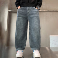 Boys Blue Relaxed Fit Wide Leg Denim Jeans with Elasticated Waist Pants Blue 5-6 Y