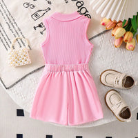 Girls Light Pink Ribbed Polo Top With Shorts Sets 2 pc. Sets