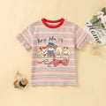 Girls Multicolor Puppy Striped Print Short Sleeve T-Shirt Tshirts Multicolor 1-2 Y