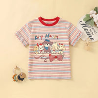 Girls Multicolor Puppy Striped Print Short Sleeve T-Shirt Tshirts Multicolor 1-2 Y