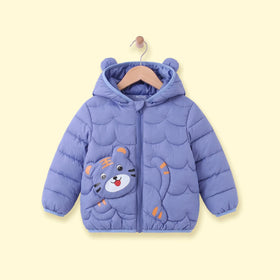 Boys Blue Bear Ear On Hood Quilted Zip-up Jacket Coats & Jackets Blue 1-2 Y